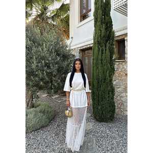 Robe longue de soirée blanche avec détails en dentelle, motif floral uni, élégante, coupe Empire, volants ajourés, idéale pour les journées, les fêtes et les célébrations printanières - Product Image 6