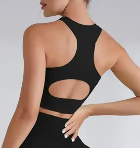 レーサーバックポケットカスタムブランクヨガブラセクシーな中空アウトシームレスジムフィットネスワークアウト女性耐衝撃スポーツブラ - Product Image 5