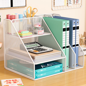 <b>Desktop</b> File Organizer 3 Tier Mesh Desk <b>Shelf</b> For Office Stationery Books Storage Rack With Calculator And Folders Holder - Product Image 3
