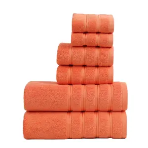 Prêt à expédier hôtel usage domestique coton épais orange 3 pièces ensemble de serviettes