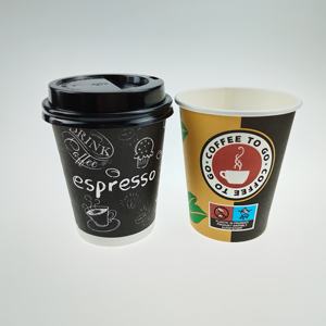 Vente en gros de gobelets en <span class=keywords><strong>carton</strong></span> noir jetables 8oz recyclables avec couvercle à impression personnalisée écologique Offre Spéciale - Product Image 5