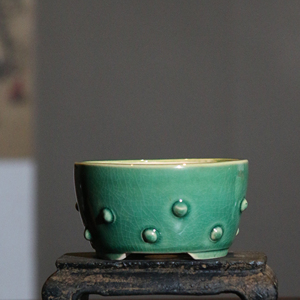 Round Ceramic Bonsai <b>Pot</b> With Drum Shaped Dots <b>Small</b> Miniature Planter For Desktop Calamus <b>Plant</b> - Product Image 1