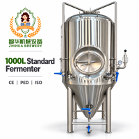 Cuve de fermentation conique à double enveloppe de 1000 L en acier inoxydable de qualité alimentaire pour usine de boissons