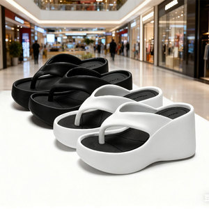 Women's Outdoor <b>Platform</b> Flip Flops High <b>Heel</b> Summer Beach Shoes Anti Slip <b>White</b> And Black - Product Image 1