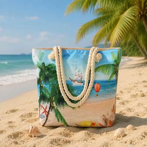Sac de plage tissé pour femme, grand format, personnalisé avec logo imprimé, style hawaïen, réutilisable, pour les vacances d'été, vente en gros - Product Image 1