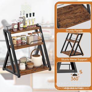 Multi Layer <b>Kitchen</b> Spice <b>Rack</b> 3 Tiers Standing Type Wood Metal Frame Storage Organizer For Spices Cosmetics Desk Use - Product Image 2