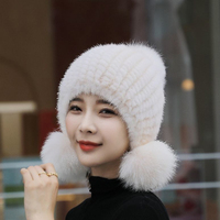 Gorro de Punto Grueso, Cálido, Cómodo y Elegante para Mujer, Hecho a Mano con Piel de Visón Auténtica, Ajustable, Ideal para Viajes y Uso en Múltiples Ocasiones