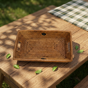 Bandeja de Almacenamiento Rectangular ATA, Diseño Clásico Tejido, Acabado Natural sin Tratar, Portátil, para Vajilla de Cocina, el Más Vendido en Indonesia - Product Image 5