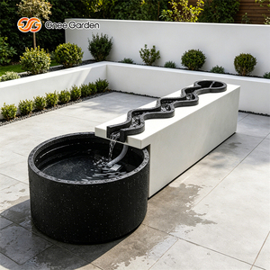 Bac à fleurs paysager en acier sur mesure avec débit d'eau, fontaine de jardin extérieure et bassin à poissons - Product Image 4