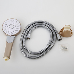 Juego de ducha de mano dorado, redondo, ajustable, de montaje en pared, diseño contemporáneo, chapado en cromo, de plástico - Product Image 5