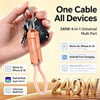 Kabel USB-C Premium 240W 4-in-1 Gantungan Kunci Pengisian Cepat Foil Silikon iPhone 15/16/17 Tablet Android Power Bank Kabel Pendek