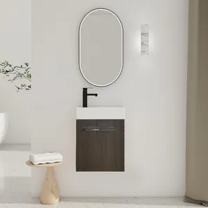 Appareil sanitaire moderne personnalisé de 40cm, petit meuble de salle de bain brun blanc flottant, ensemble de coiffeuse avec lavabo en céramique et miroir