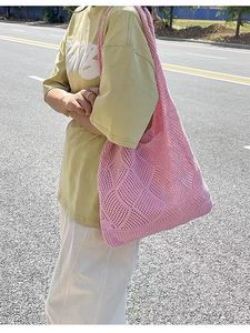 Bolsos de hombro de ganchillo hechos a mano para mujer, <span class=keywords><strong>bolso</strong></span> de playa de punto <span class=keywords><strong>Hippie</strong></span> estético Vintage, portátil con estilo para primavera Otoño Invierno - Product Image 5