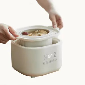 Small Kitchen Electric Multifunctional Slow Cooker Ceramic Soup Porridge Cooker Pot with Lid, White