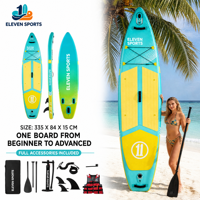 ELEVENSPORTS Planche de paddle gonflable tout usage 335x84x15cm EVA PVC double couche pour le surf, la pêche et le kayak en plein air