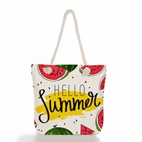 Sac de plage personnalisé en usine, imprimé fruits d'été, grand sac à bandoulière zippé pour femme, pastèque, fraise, sac de voyage