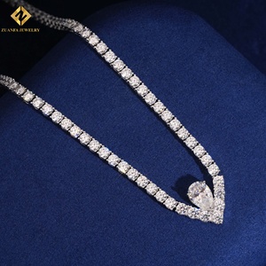 New Design V Shape 4mm Tennnis Necklace <b>Iced</b> Out S925 Silver VVS1 Moissanite Tennis <b>Chain</b> Necklace For Women - Product Image 3