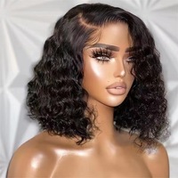 Péruvienne Curl Bob Double Drown 100% Cheveux Brésiliens Sans Colle Avant de Lacet Perruques Réel Plein de Cheveux Humains Avant de Lacet Perruques Pour Les Femmes Noires