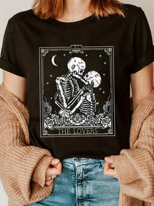 T-shirt girocollo stampata Skull Lovers da donna, manica corta, casual primaverile, 100% cotone jersey, vestibilità regolare - Product Image 3