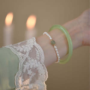 Pulsera WENCHI de Oro de 14K con Jade Hetian Natural y Perla de Agua Dulce de 5-6mm, Transparente como el Hielo, Elegante para Mujer - Product Image 4