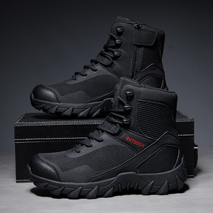 รองเท้าบูทฝึกซ้อมทางยุทธวิธี ราคาโรงงาน หนังวัวและตาข่าย แบบผูกเชือก สำหรับเดินป่า กิจกรรมกลางแจ้ง ตั้งแคมป์ และกีฬา - Product Image 4
