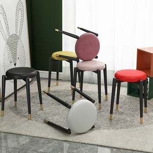 Simple Nordic Metal Iron Art Restaurant Soft Seat <strong>Stool</strong> Household Stackable <strong>Storage</strong> Without Backrest Metal Leg Comfortable <strong>Stool</strong> - Product Image 3