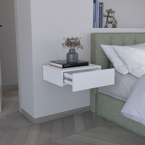 <b>Floating</b> Nightstand 5H Modern Wall Mounted Bedside Shelf With <b>Drawer</b> White - Product Image 3