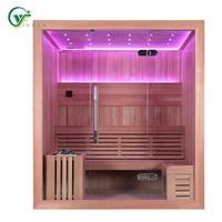 Ruang Sauna Prefabrikasi Desain Modern dengan Pintu Kaca Penuh, Shower Inframerah Jauh, Panel Kontrol Komputer, Jendela Transom - Solid