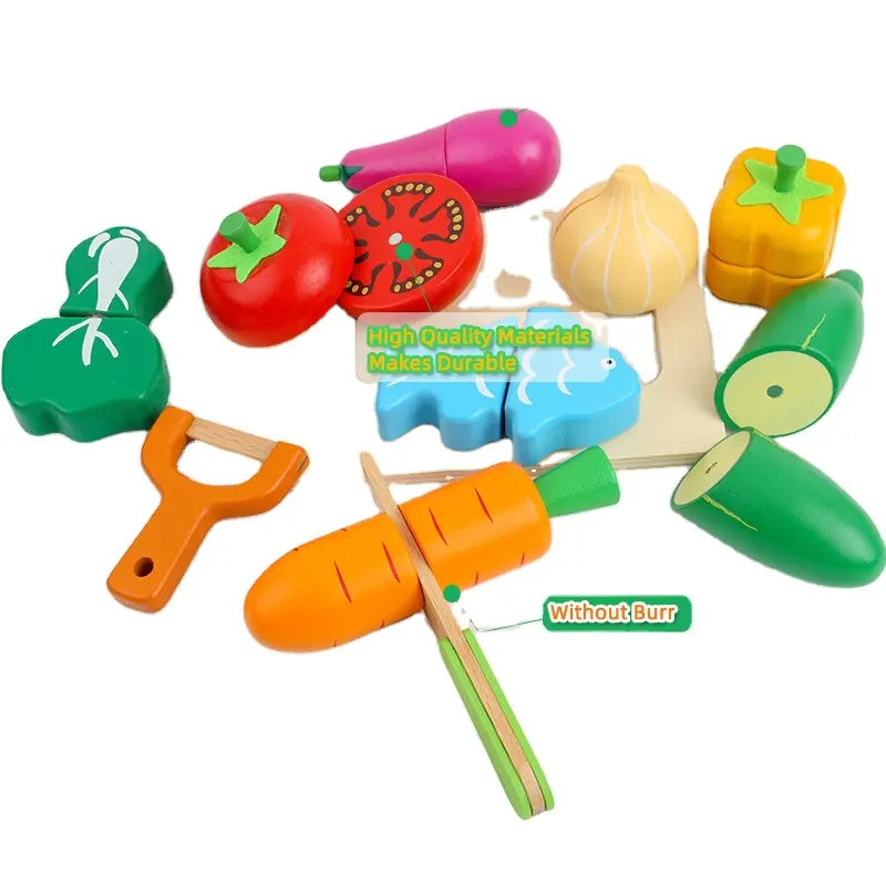 Mainan Makanan Kayu 17 Buah Mainan Sayur dan Buah Pengenalan Makanan Permainan Peran Memotong Situasi Buah Set Mainan untuk Anak-anak