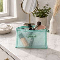 Pochette en filet transparente écologique pour cosmétiques, éponges de maquillage, outils à ongles, pinceaux, articles de toilette, sac à main, rangement