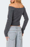 Vente en gros OEM & ODM Logo personnalisé pull cardigan en mohair à manches longues avec fermeture éclair et épaules décollées pour femmes en fausse fourrure