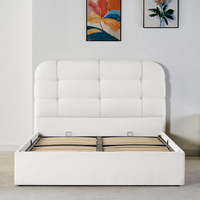 Lit King Size Moderne Minimaliste en Tissu, Grand Lit de Luxe Blanc Sherpa pour Chambre Parentale, Lit Double Modulaire Doux pour Appartement et Hôtel