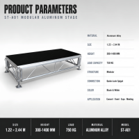 Scène mobile portable en aluminium 4x8 pieds (1,22x1,22m) – Installation rapide, capacité 750 kg/m², résistante aux intempéries pour événements et concerts en extérieur