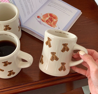 Mug en céramique couleur crème avec motif d'ours mignon |   Mug à café sans BPA, écologique, résistant à la chaleur et compatible lave-vaisselle pour le petit-déjeuner