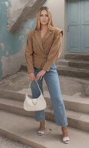 2025 automne nouveauté vêtements pour femmes Style européen à la mode minimaliste taille-serrage cravate devant daim veste <span class=keywords><strong>Camel</strong></span> manteau - Product Image 2