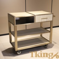 Fournisseur chinois d'articles de buffet Chariot d'hôtel en or Chariot de service de transport de nourriture chaude en acier inoxydable