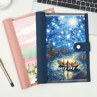 Carnet à feuilles mobiles inspiré de la peinture à l'huile, couverture transparente en similicuir, format B5, 100 feuilles épaissies, pour étudiant