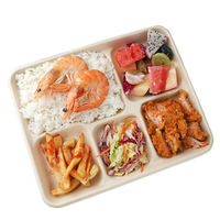 Conteneur alimentaire rectangulaire jetable écologique et biodégradable en amidon de maïs BOFA, plateau compartimenté à 5 compartiments, style assiette