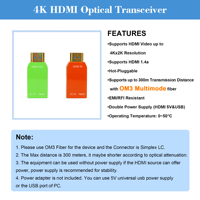 Hereta LNK-107M Mini 4K 30Hz Video-Glasfaser-Extender Single-Core Multimode OM3 Optischer Transceiver LC-Anschluss Hot-Pluggable Max