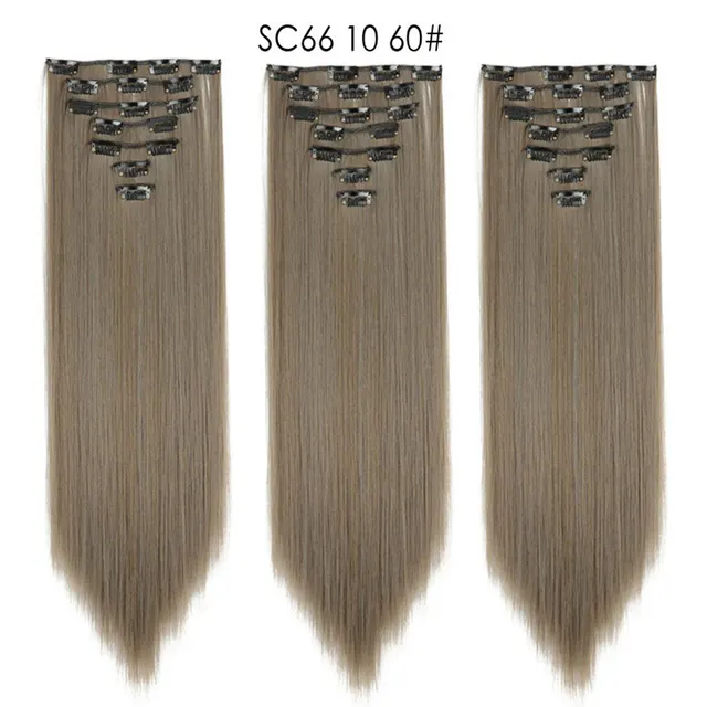 6Pcs set 16 Clips Long Straight Synthetic Hair extension Clips in High Temperature Fiber Black Brown Hairpiece