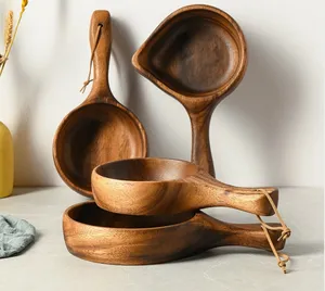 Cangkir kopi dan teh pegangan kayu alami Finlandia gaya baru cangkir kayu antik perut besar untuk penggunaan Dapur