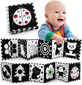 Buku bayi mainan anak baru lahir, mainan sensor bayi kontras buku lembut untuk pendidikan dini usia 0-3 Tahun kain tidak beracun