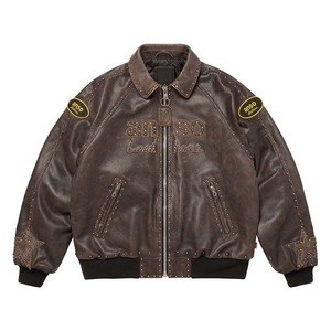 جاكيت جلد رجالي مخصص مزين بالأحجار الكريمة والتطريز، جاكيت جلد عتيق بسحاب كامل للرجال - Product Image 2