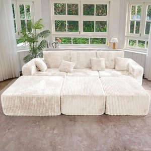 Sofá Seccional de Luxo em Corduroy com Combinação de Espuma, Sofá de Canto para Três Pessoas, Móveis para Sala de Estar - Product Image 6