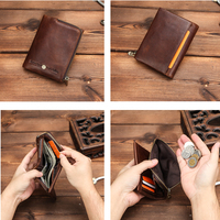 Portefeuille Vintage en Cuir Véritable Bifold pour Homme Contact's, Petit Portefeuille RFID avec Fente pour Cartes Intégrée et Porte-Monnaie Zippé