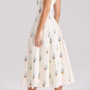 Abito Midi <span class=keywords><strong>in</strong></span> cotone con corsetto <span class=keywords><strong>in</strong></span> cotone con stampa a trapezio con cinturino <span class=keywords><strong>in</strong></span> Tulle a strati senza maniche Vintage senza maniche - Product Image 4