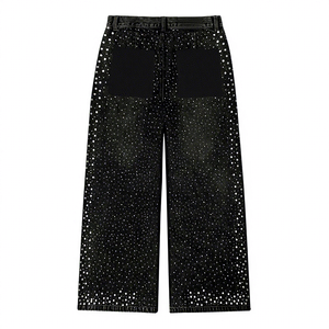 Pantalones Vaqueros de Mezclilla para Hombre, Personalizados con Pedrería y Perlas, Corte Holgado, Algodón Puro, Estilo Urbano Informal, Otoño - Product Image 2