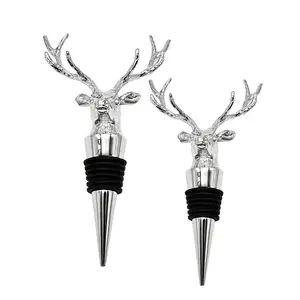 Custom Design Logo Customized Craft Color Animal Christmas Wedding Gift Decorative Metal Deer Head Wine Bottle Stoppers