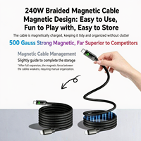 Kabel Magnetik Custom Pabrik 240W/60W Tembaga Murni Tipe C ke C Pengisi Daya Cepat Kabel Kepang dengan Fitur Pemutus Daya Otomatis untuk Ponsel