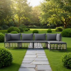 Ensemble de salon de jardin modulaire en polyrotin anthracite 4 places, mobilier d'extérieur au design contemporain, résistant aux intempéries, avec structure en métal - Product Image 2